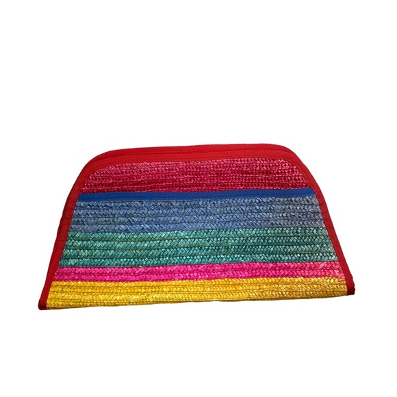 Vintage Made in Hong Kong Rainbow Straw Clutch Bag - Picture 1 of 6